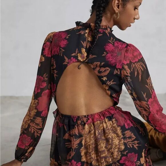 Anthropologie  Black Motif Open Back Floral Chiffon
Dress size SP NWOT - Picture 10 of 13